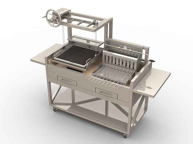 Profil Ayaklı Tek Asansörlü Büyük Odun Közleme Kokoreç Çevirme Çağ Kebab Mangalı