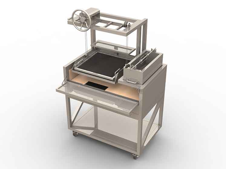 Profil Ayaklı Tek Asansörlü Odun Közleme Kokoreç Piliç Çevirme Çağ Kebab Mangalı